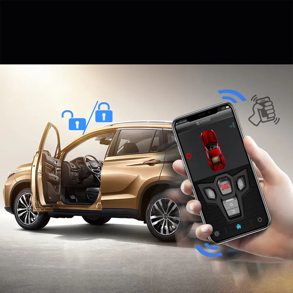 Black and red frosted one-way remote control car alarm system with two remotes for 3000m range security.