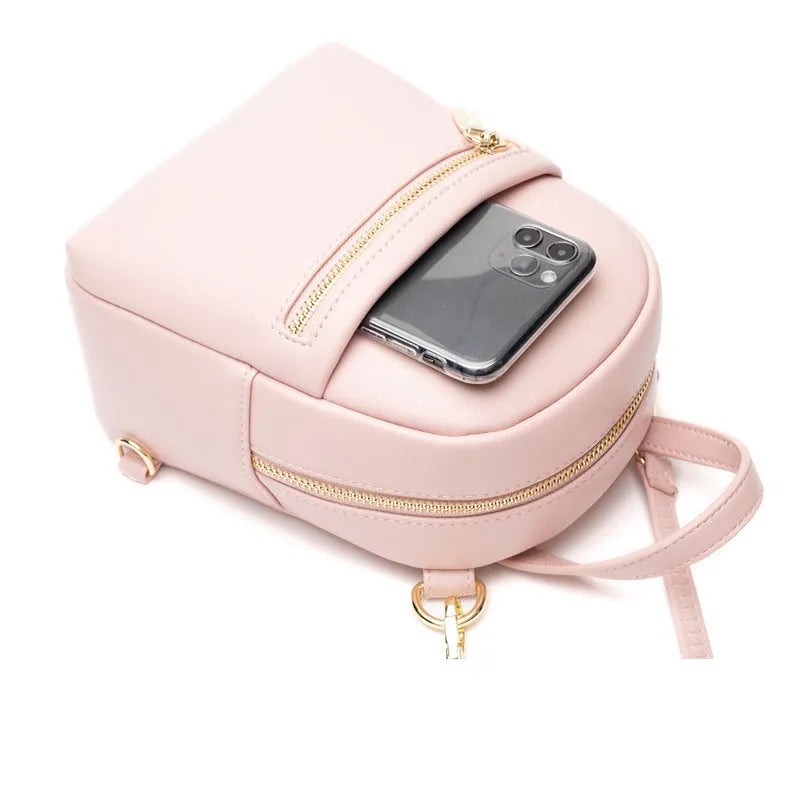 Soft PU mini backpack with three-dimensional pockets in street trend style showing contrast colour details