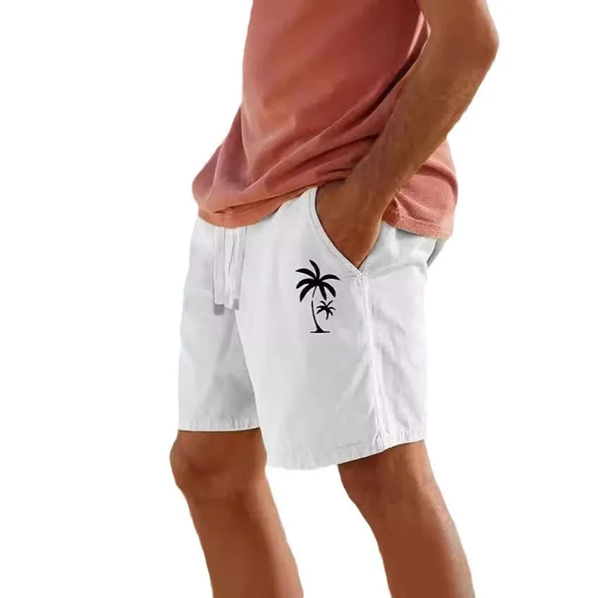 Men's elastic drawstring beach shorts in cotton blend fabric with micro elasticity