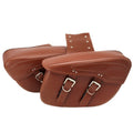 Motorcycle side box saddle bag in black PU leather with retro wind design showing dimensions