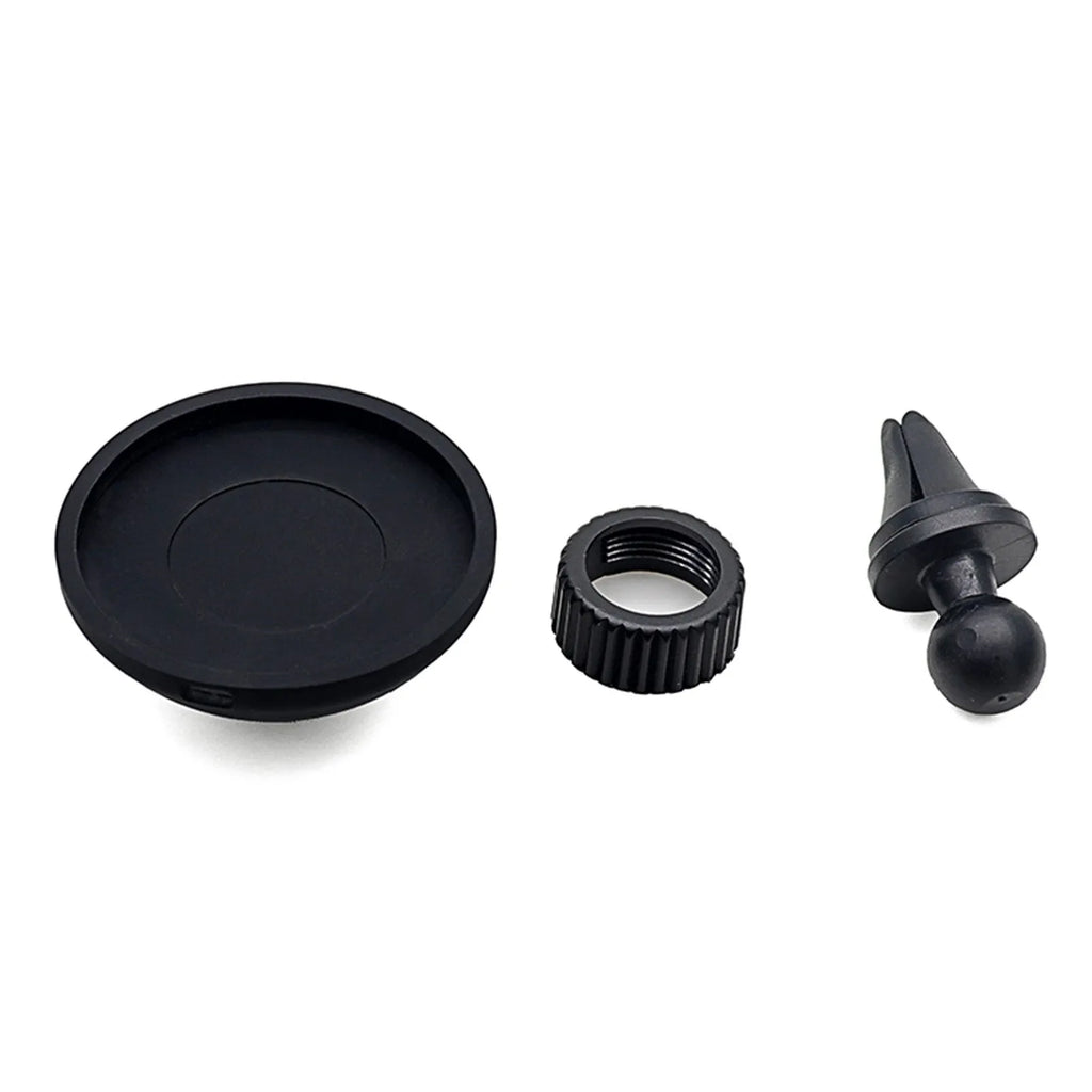 Black magnetic car phone holder showing snap-in design for mobile devices