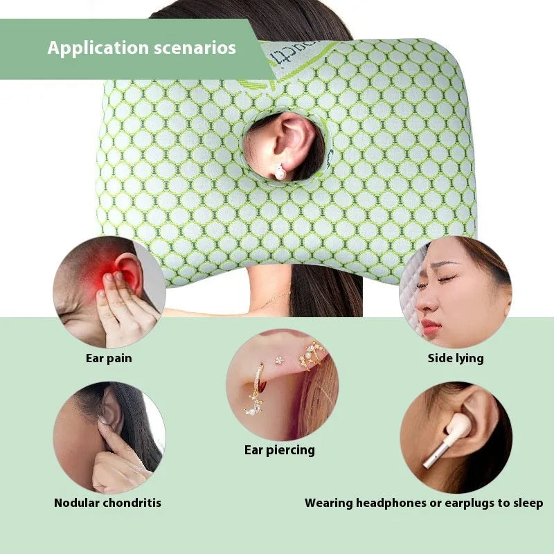 Beauty salon single hole ear pillow in a chosen colour, showing dimensions and removable cover feature.