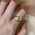 Women's geometric water drop open ring with double sheng stone contrast colours on copper