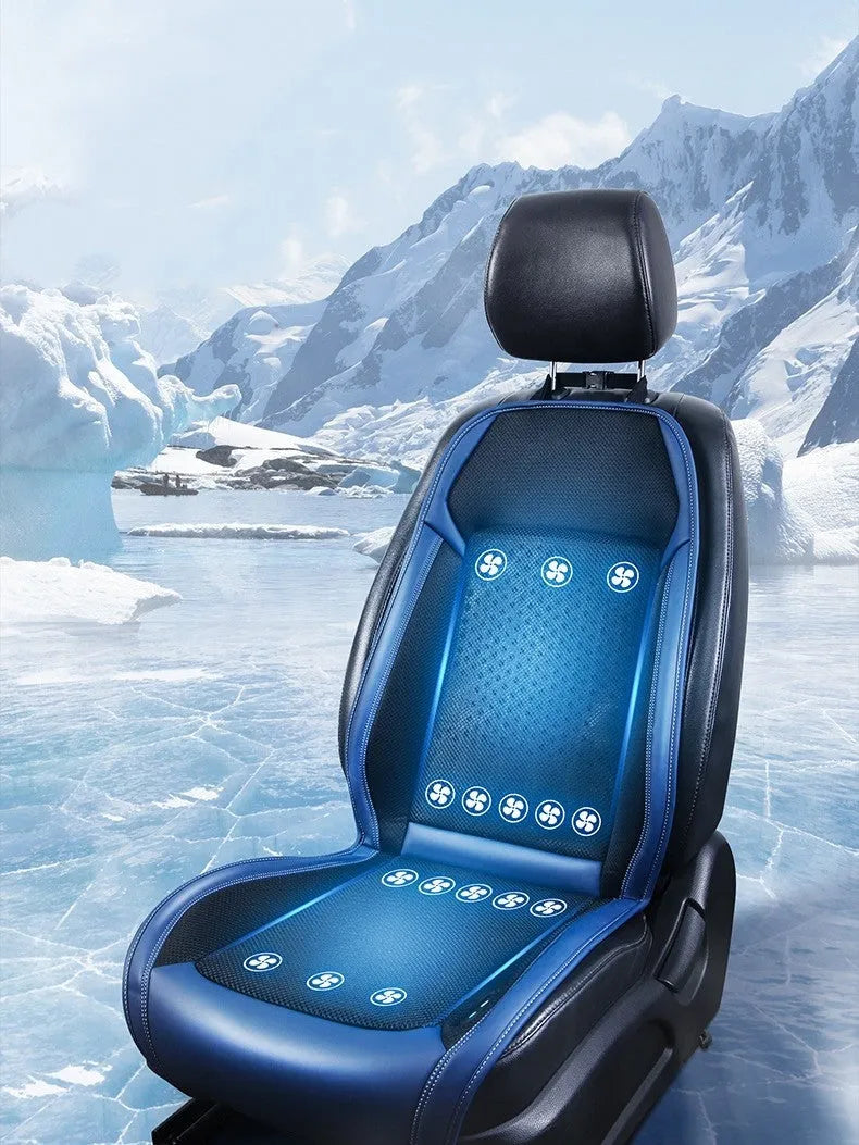 Black car seat cooling pad with ventilation system and USB connection cable