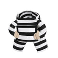 Black and white striped dog Halloween costume on a dog, made from polyester, available in sizes S to XL