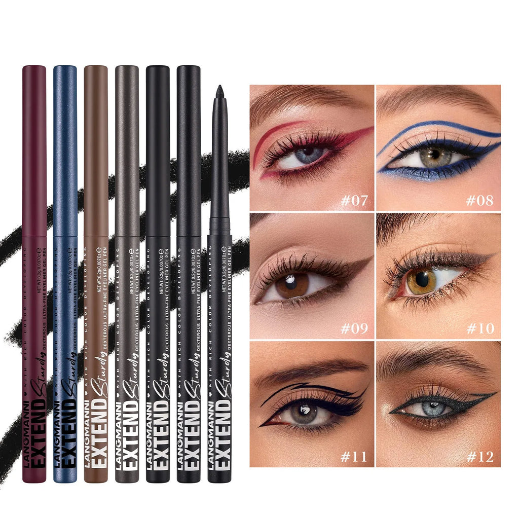 12 colourful gel glitter eyeliner pencils in vibrant shades for waterproof party Halloween cosplay makeup