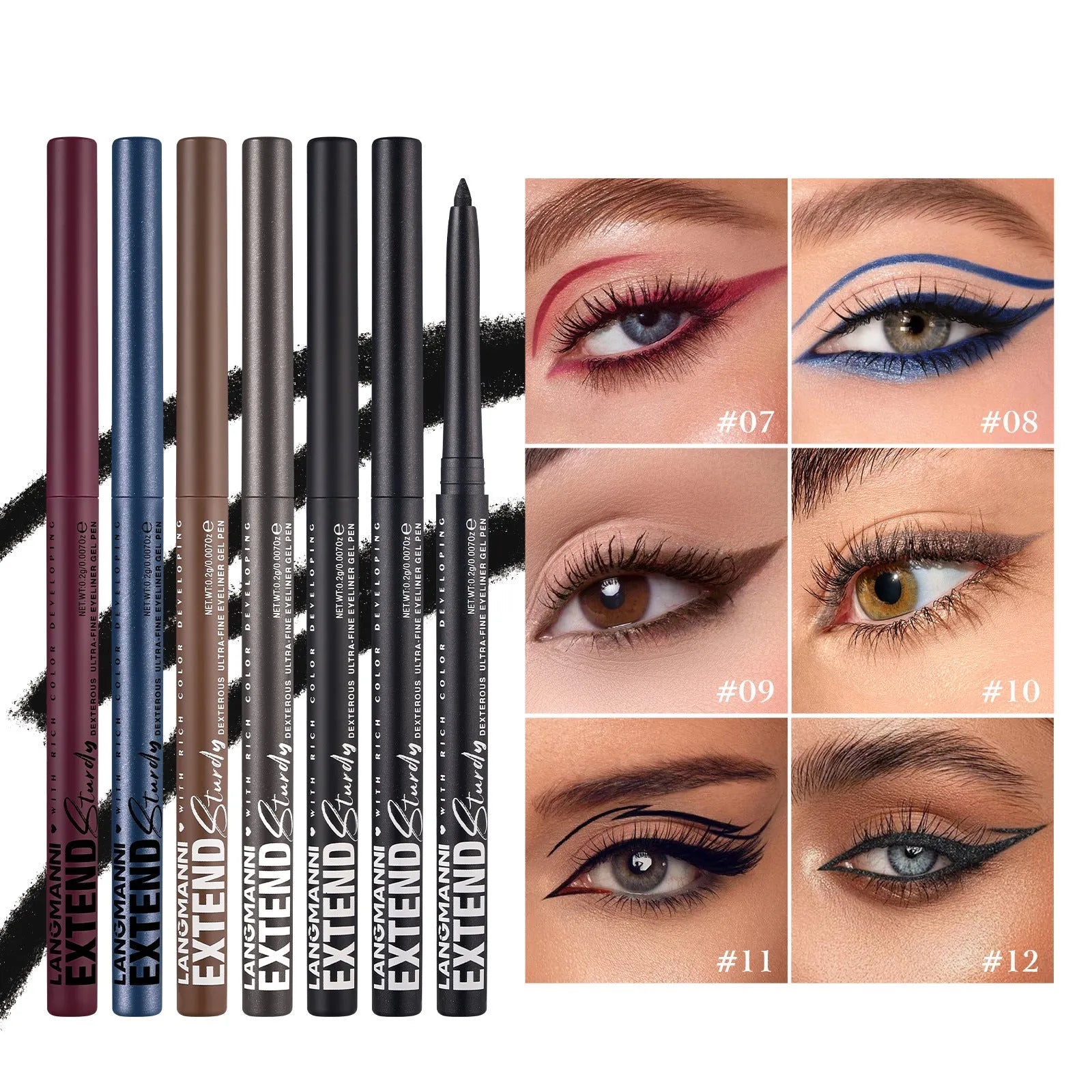 12 colourful gel glitter eyeliner pencils in vibrant shades for waterproof party Halloween cosplay makeup
