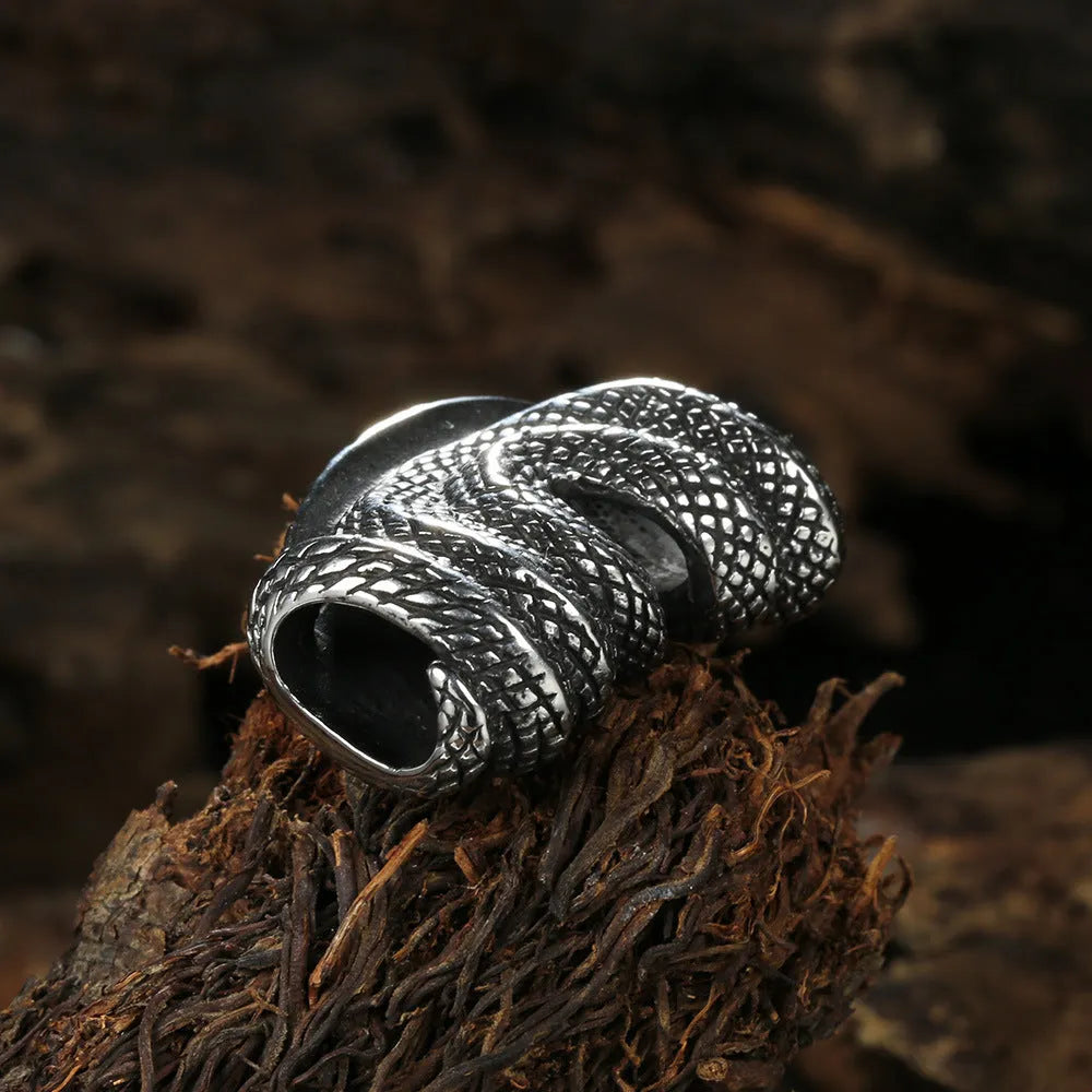 Geometric stainless steel Python pendant necklace in single pendant steel colour on a plain background