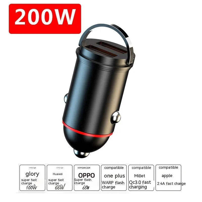 Black zinc alloy car charger with USB port measuring 38mm x 21mm x 21mm