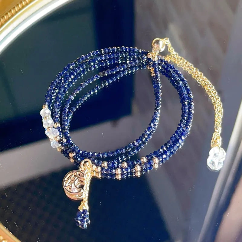 Blue gold sand stone three-ring multi-layer bracelet for women with manual craftsmanship