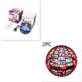 Blue spinning flying ball toy with LED lights hovering above a child's hand, next to a magic wand.