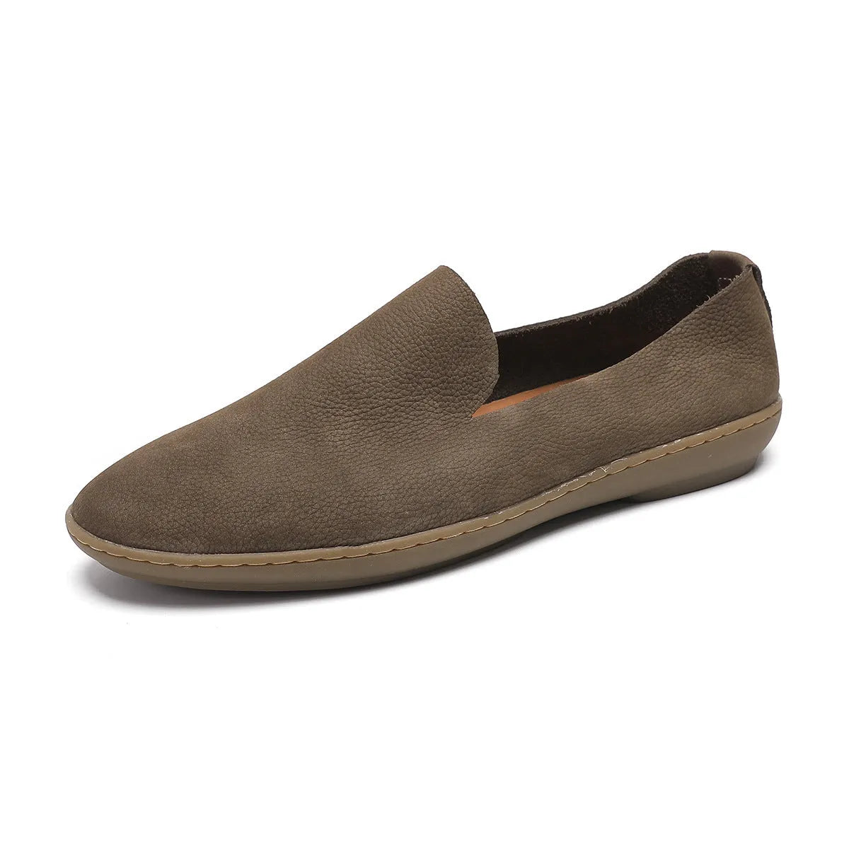 Men's handmade casual shoes in khaki with low-top wedge design and rubber soles
