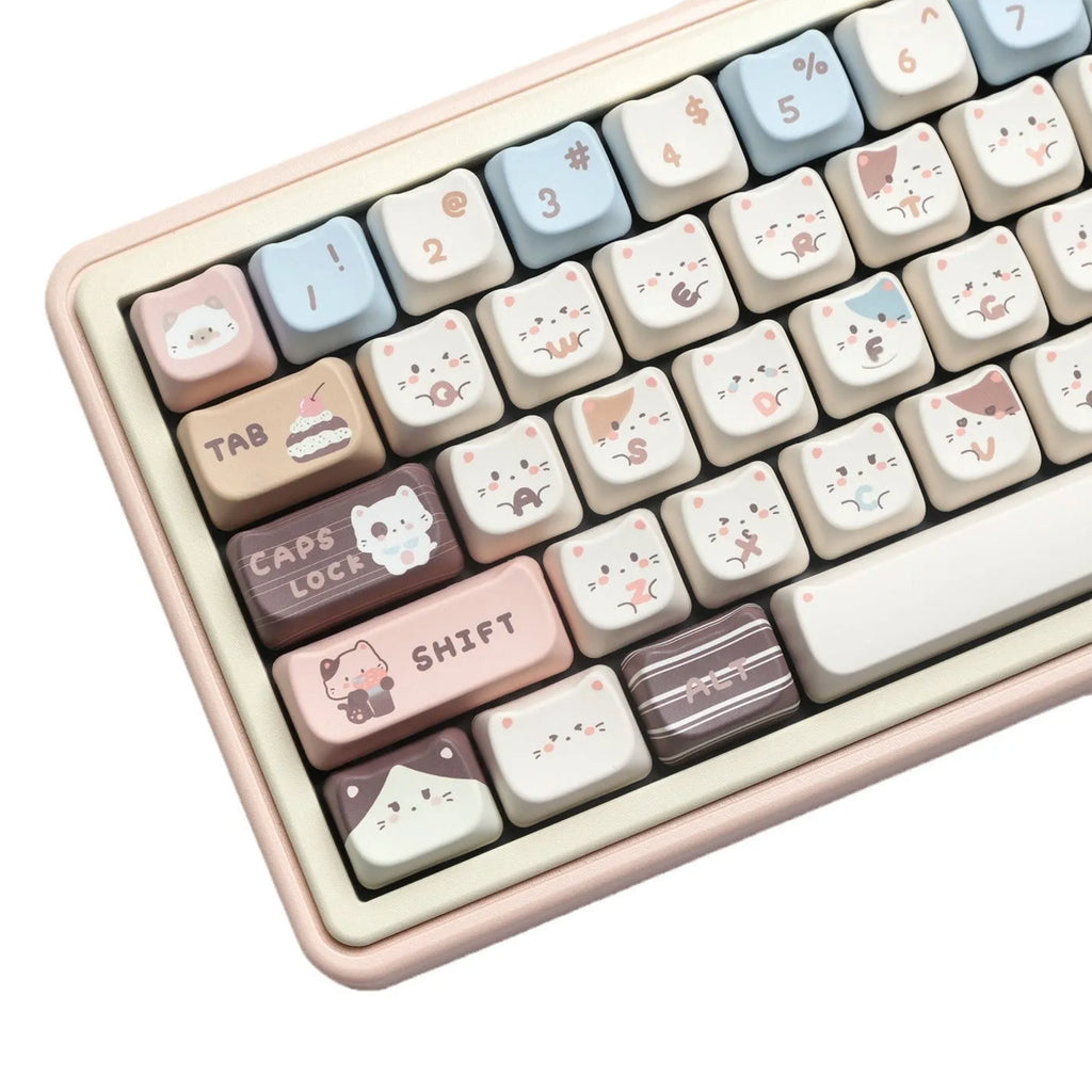 Sea Salt Cat themed PBT keycap set with March past Space and 7u supplement options for mechanical keyboards