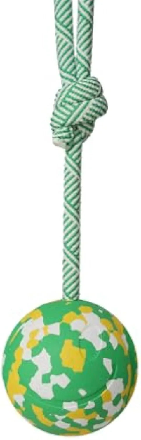 Natural rubber and bamboo fibre dog rope ball toy with nylon rope for medium and small dogs
