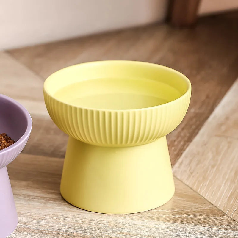 Anti-tumble pet goblet rice bowl for cats in matte purple porcelain