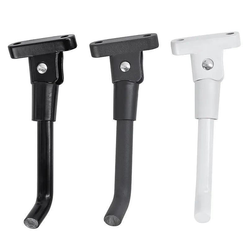 Aluminium electric scooter foot brace accessory in black, white, and grey colours with mounting screws