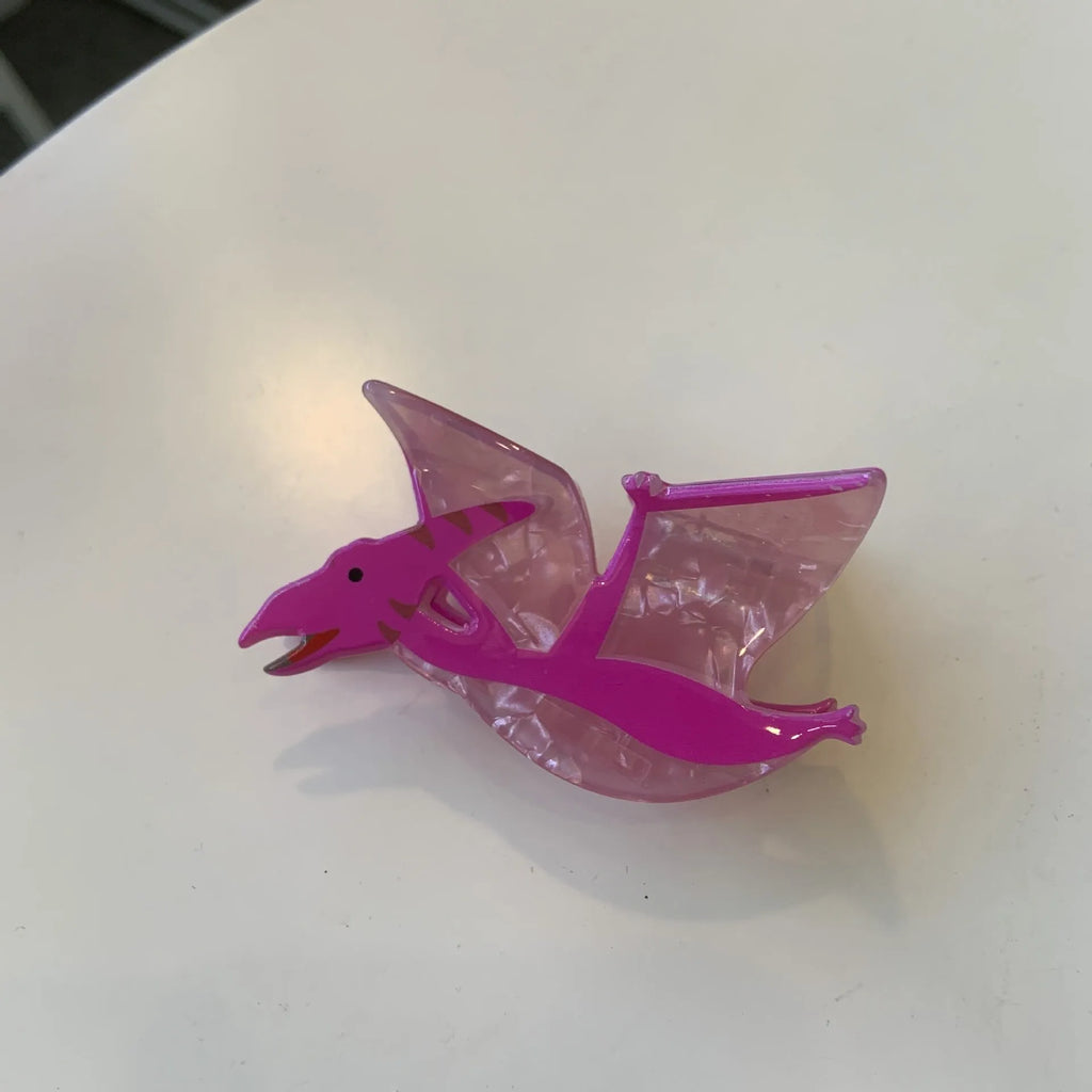 Acrylic dinosaur-themed hair clip with jaw grip design in one of six colour variations
