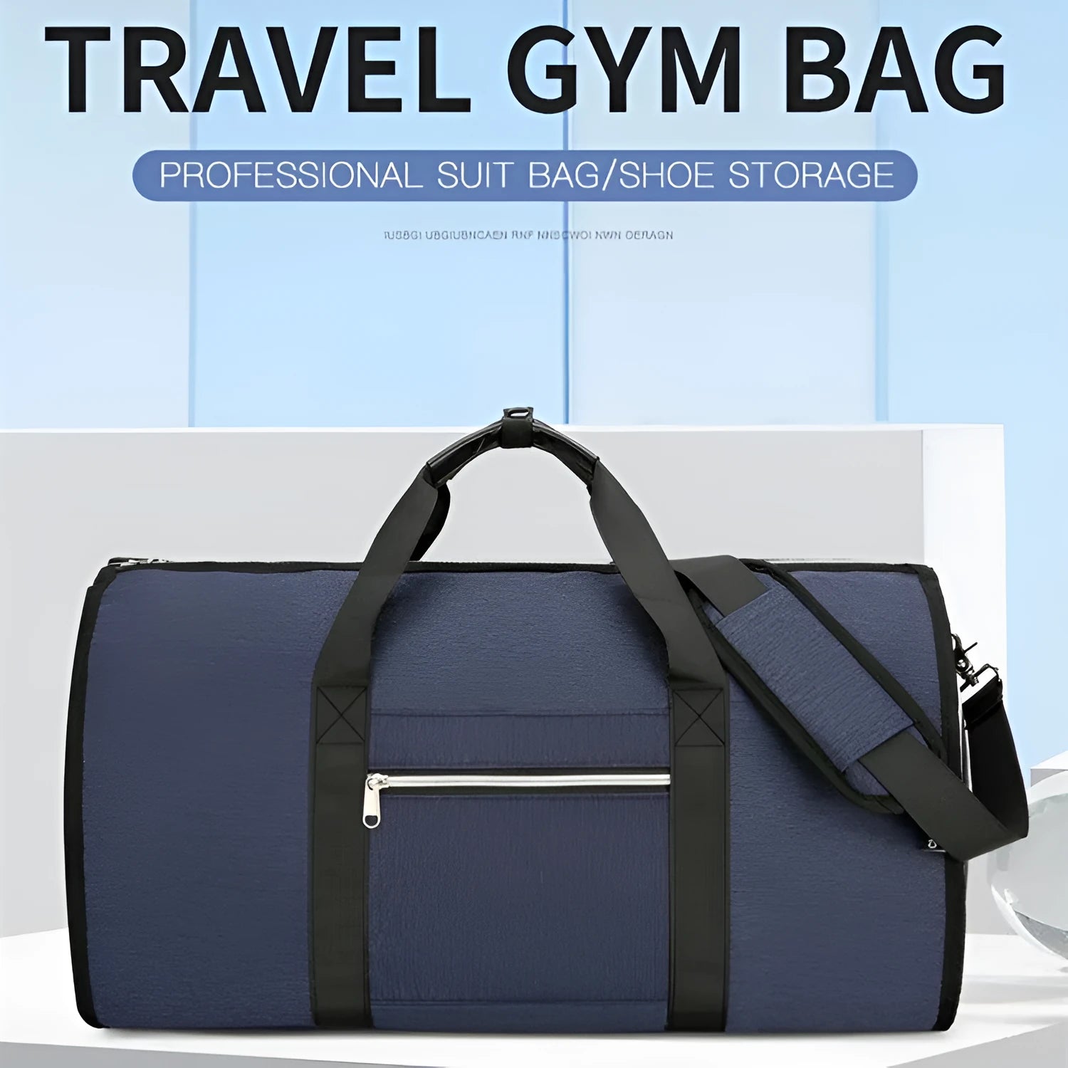 Oxford cloth sports bag in grey colour showing main compartment and dry-wet separation feature.