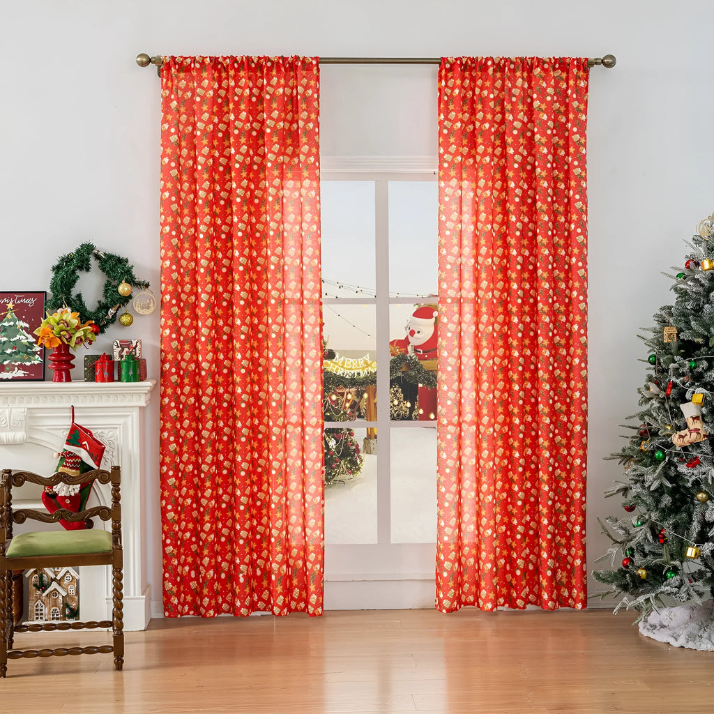 Christmas snowman angel print curtain green red festive window treatment