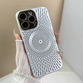 PC phone case with breathable heat dissipation hollow design in platinum black for iPhone 13