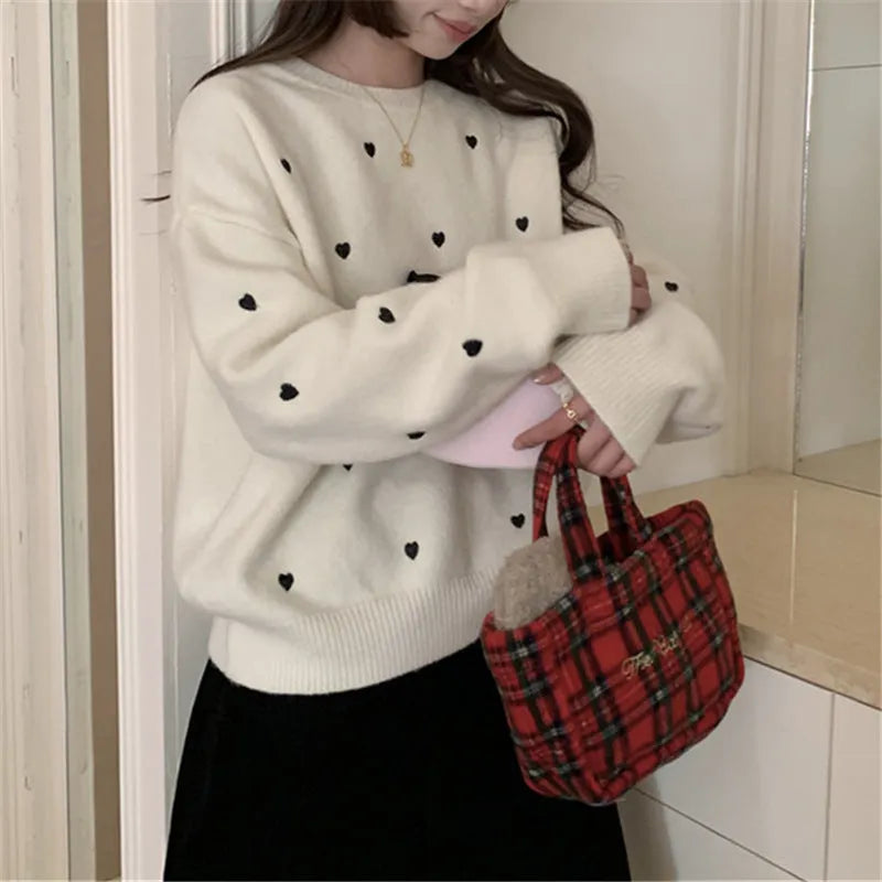 Women's acrylic pullover sweater with embroidery detail in loose fit free size design