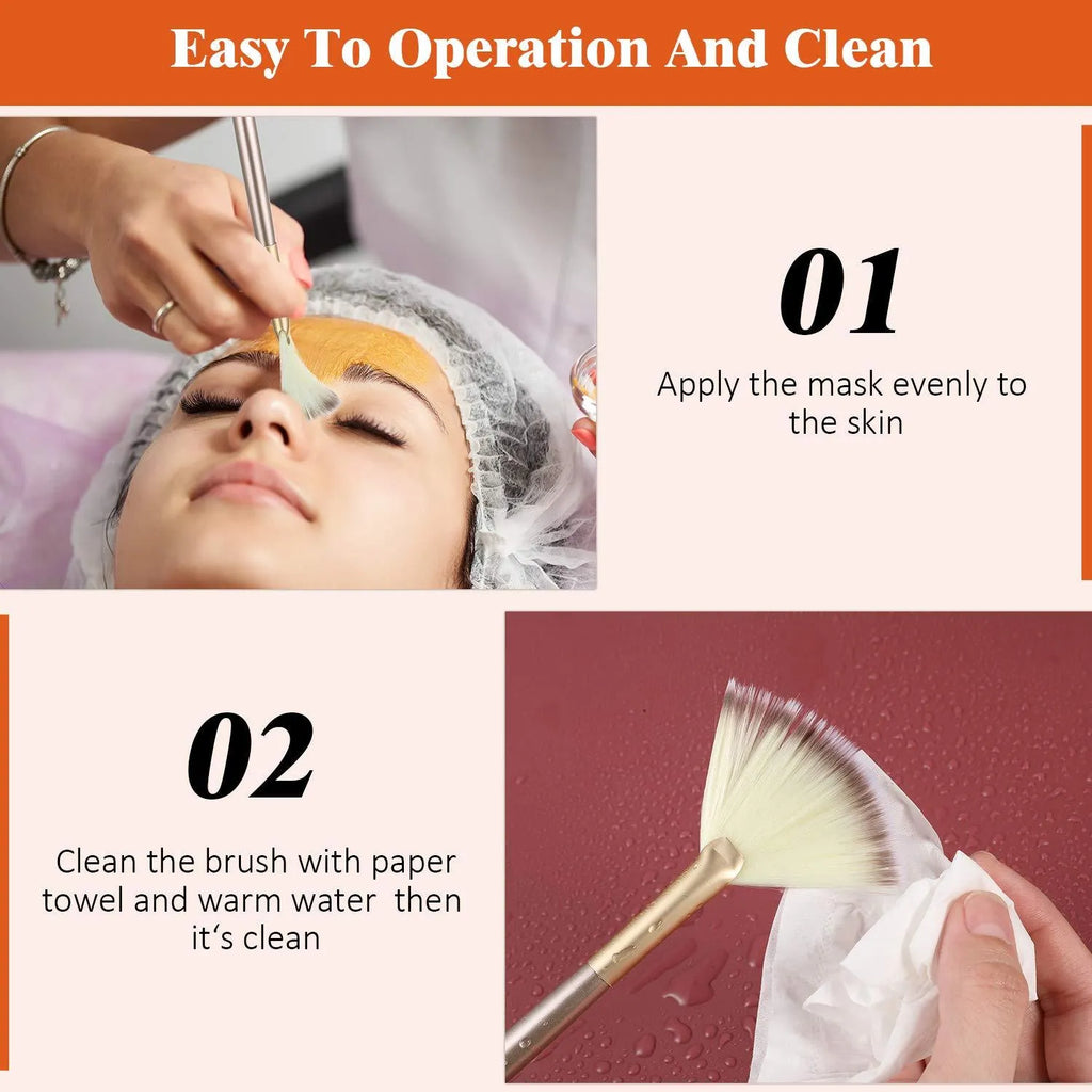 10 professional facial fan brushes with champagne finish and protective covers for mask and makeup application