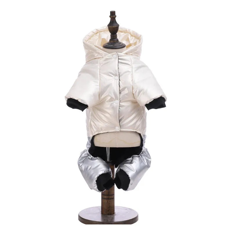 Green waterproof windproof dog cotton-padded coat with four-legged design on pet
