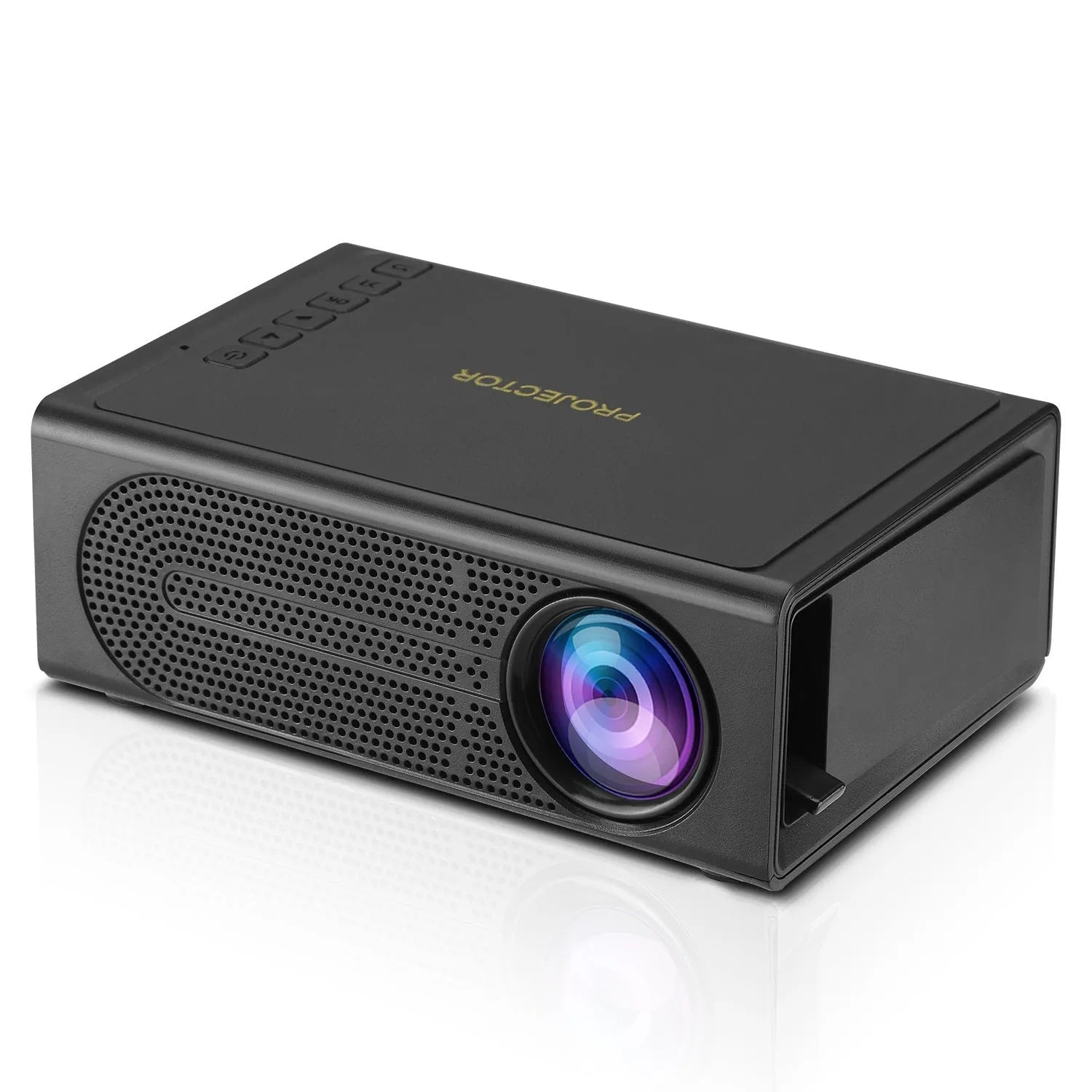 Portable mini projector in black or white colour with wired mobile phone connection capability