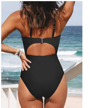 Women's solid colour backless one-piece swimsuit in polyester with high elasticity