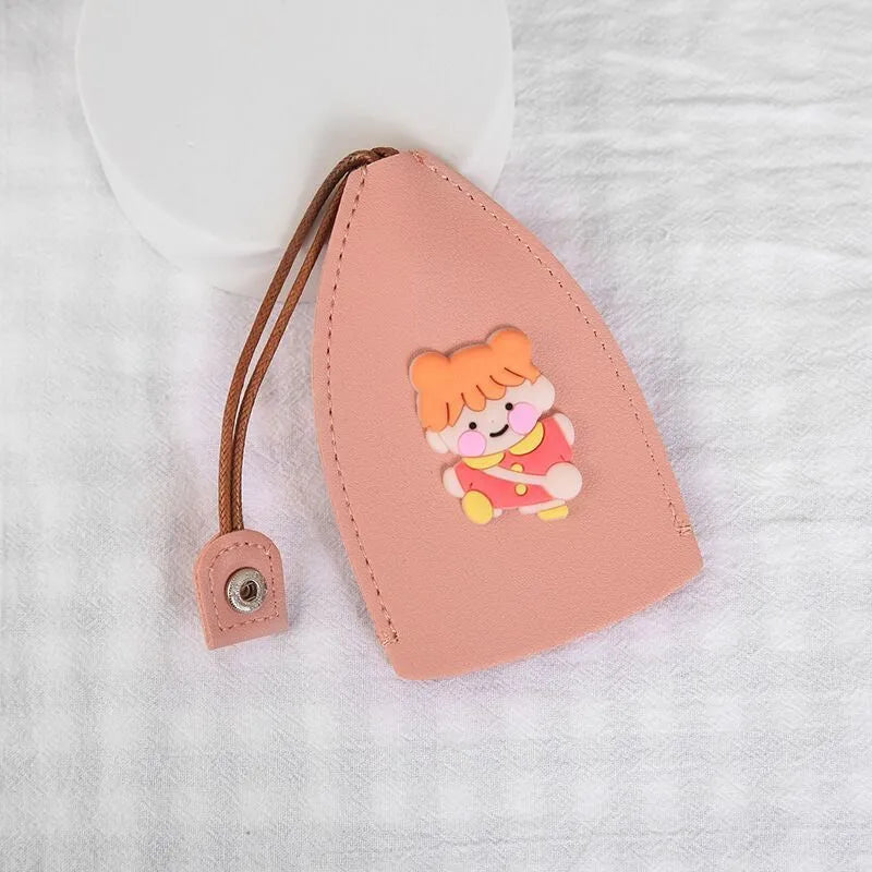 Cartoon style pull-out car key case made from PU leather in assorted designs