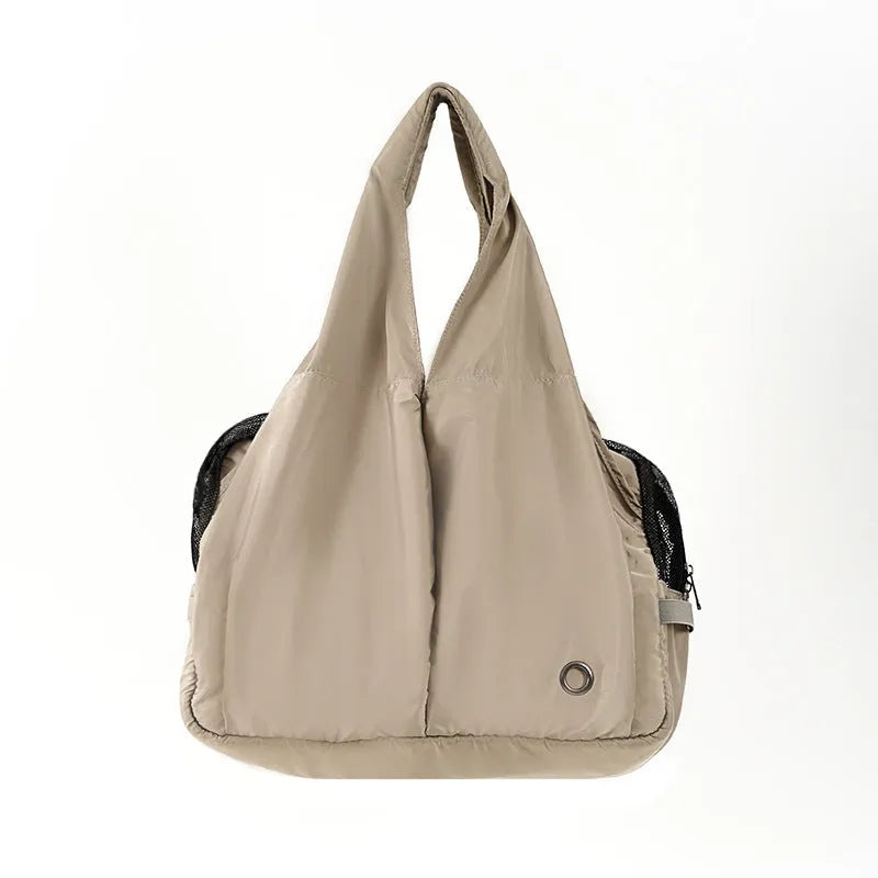 Apricot cloth pet carrier handbag with dimensions 41x16x28 cm for small dog or cat transport