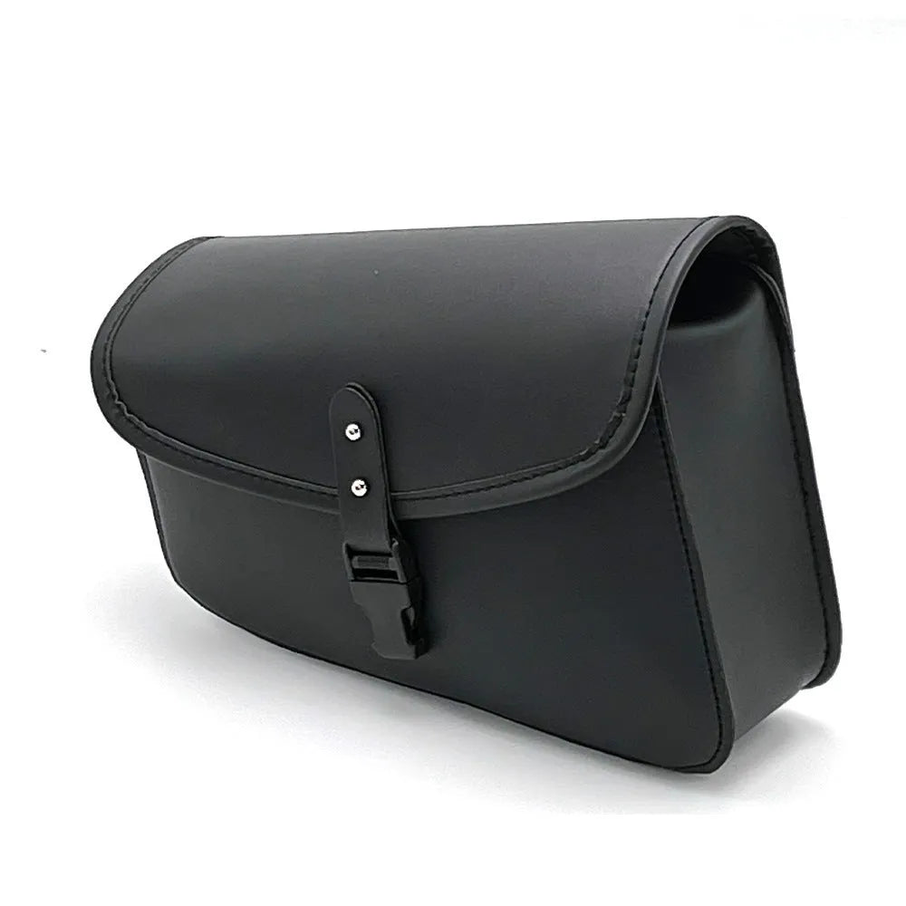 Black PU leather motorcycle swingarm saddlebag for Sportster models showing mounting position