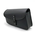 Black PU leather motorcycle swingarm saddlebag for Sportster models showing mounting position