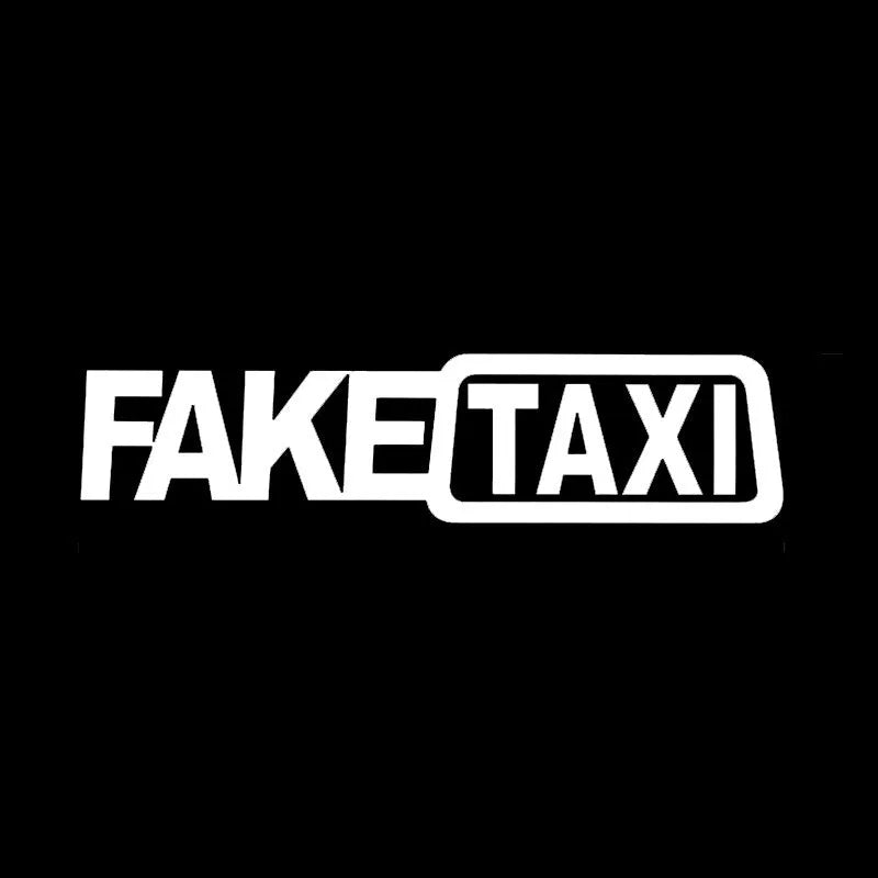 FAKE TAXI car warning sticker in black, white or yellow colour, 20 cm by 8 cm waterproof PET vehicle decal