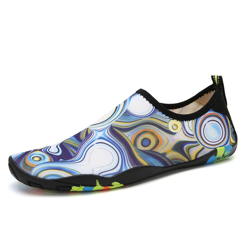 Beach wading shoes in multiple colours with Lycra upper and EVA midsole for swimming.