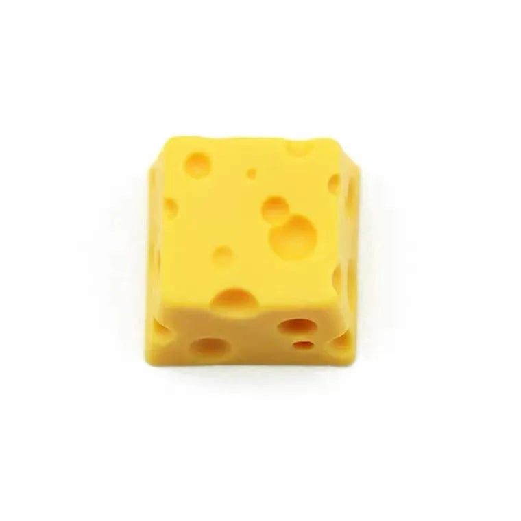 Yellow resin cheese artisan keycap for mechanical keyboards with 3D sculpted design