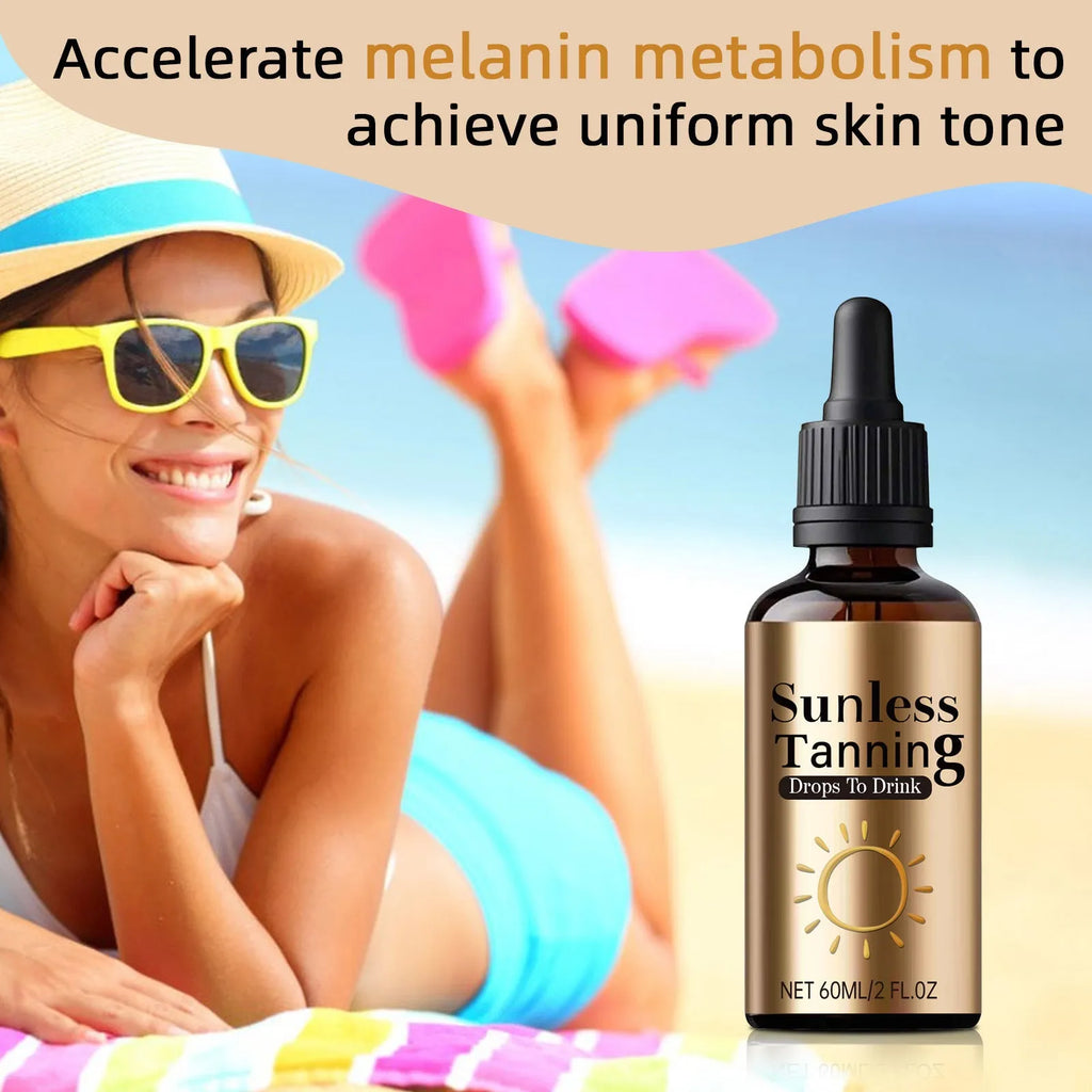 Black bottle containing 60ml of unisex oral drops for universal skin care