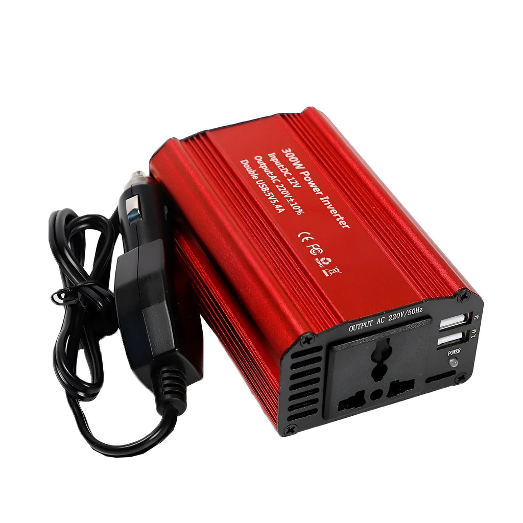 Modified wave car inverter 300W aluminium alloy shell with dual USB ports and indicator light, FM300X series