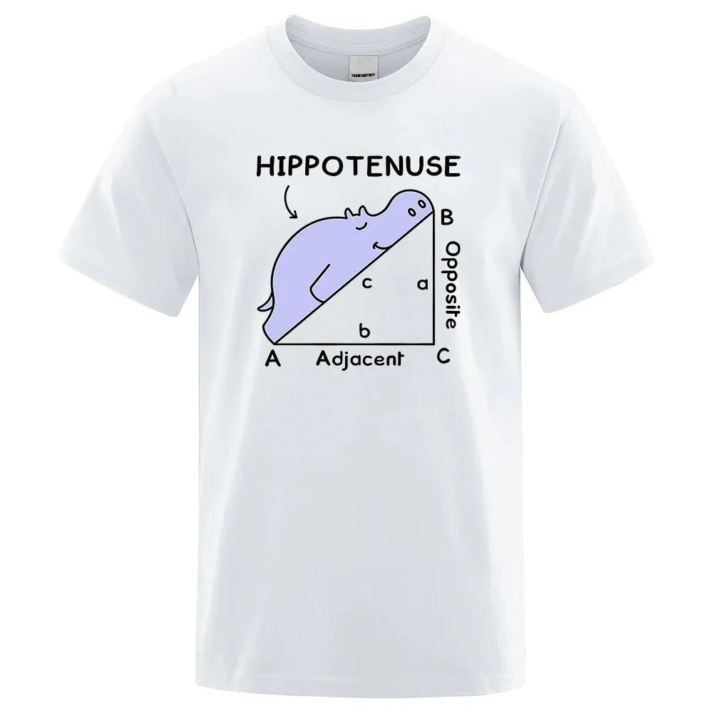Funny Hippotenuse Opposite Adjacent printed text on a loose-fit cotton T-shirt, shown in Army Green colour.