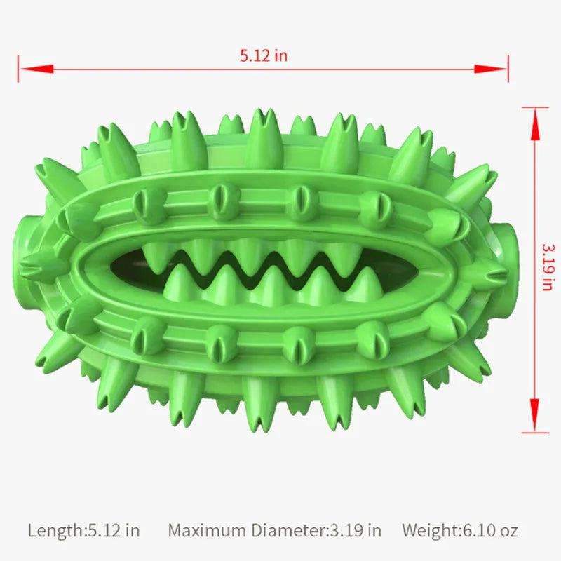 Green and yellow cactus-shaped dog toothbrush toy for aggressive chewers with dental cleaning bumps