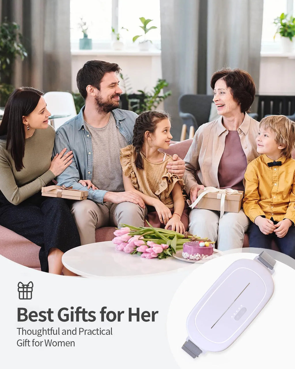 White uterine warming device with adjustable temperature control and 2-metre power cable for postpartum care