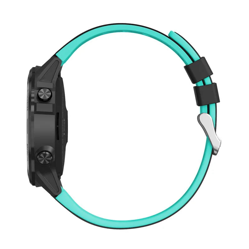 Blue outdoor smart watch with a silicone strap showing its 1.3-inch touch screen displaying fitness data.