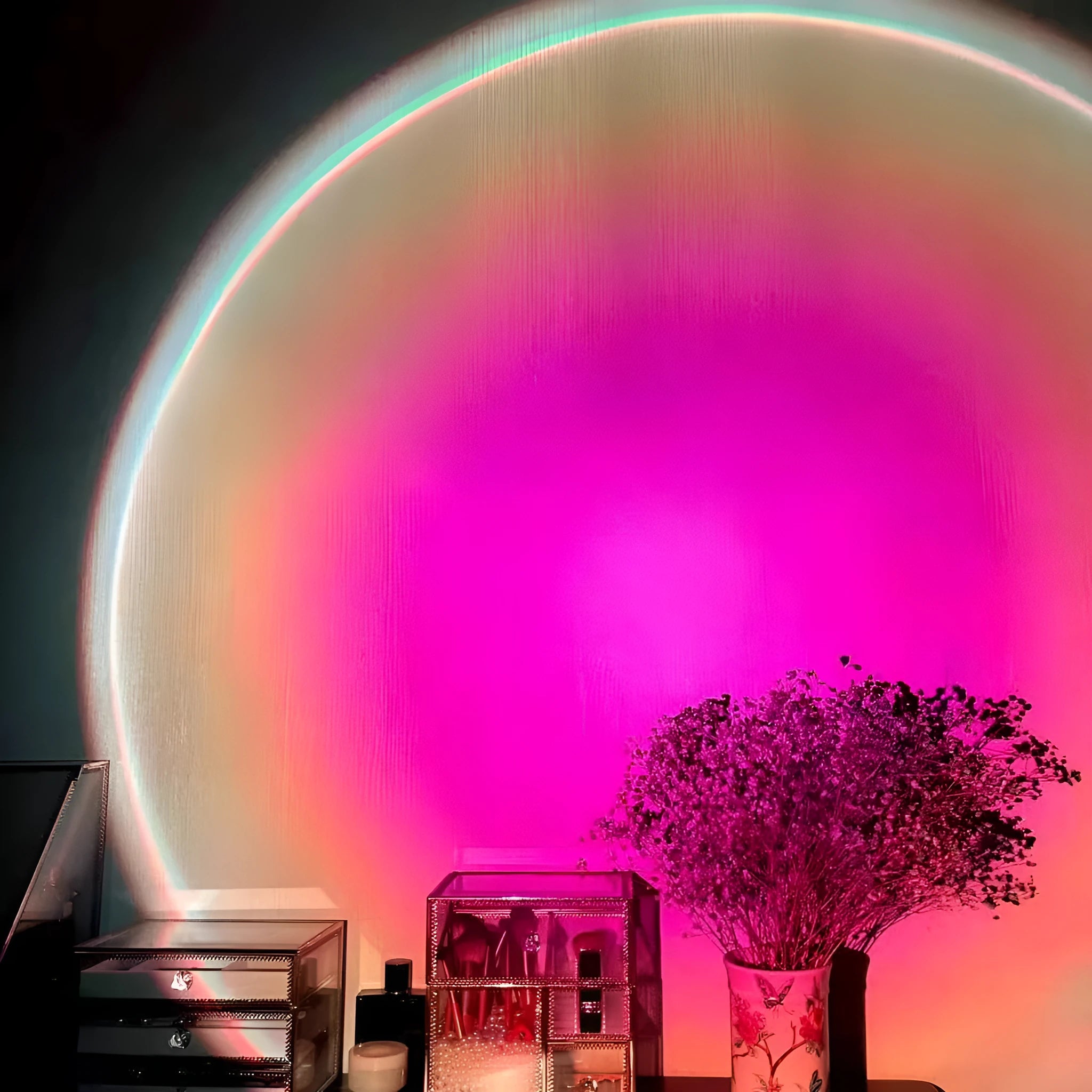 Sunset red USB rechargeable sunset lamp with rainbow projection capability