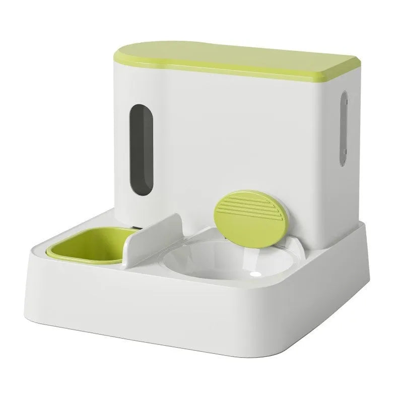 Automatic cat feeder water dispenser with double bowl system and electric circulating water pump in grey colour