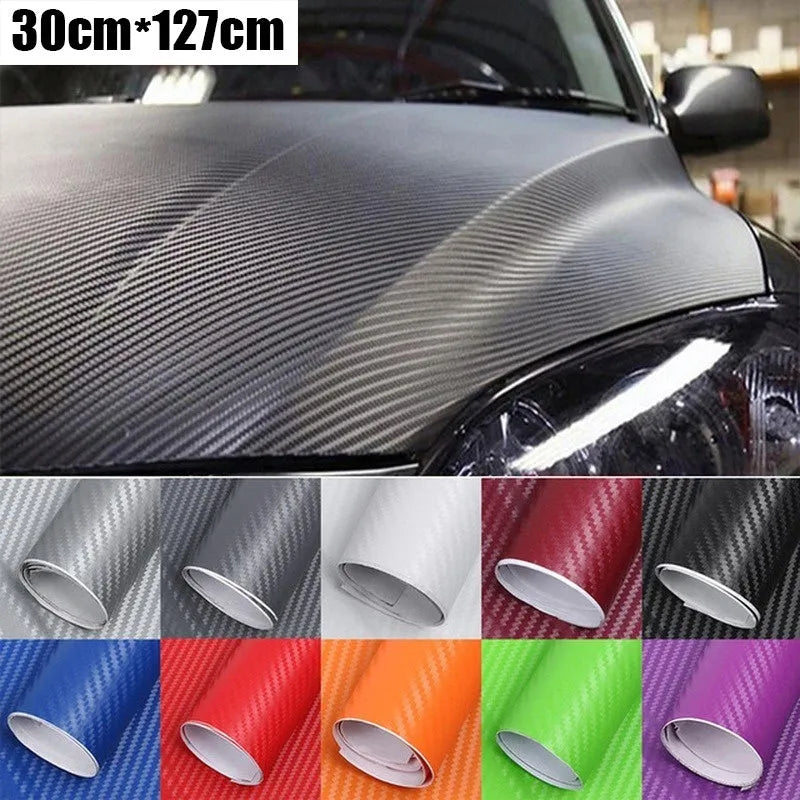 Roll of 3D textured carbon fibre sticker in multiple colours for car interior and exterior decoration.