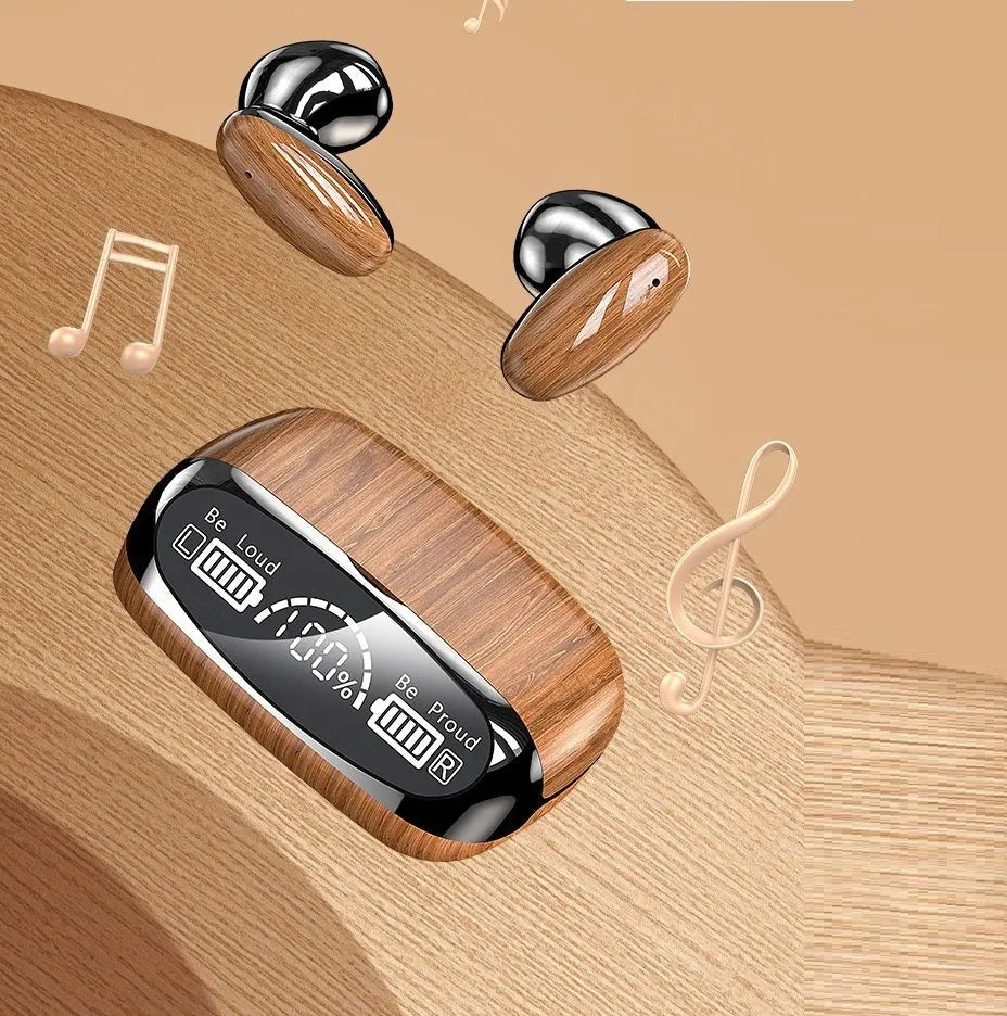 M35 wood grain Bluetooth wireless earbuds with charging cabin and power display