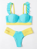 Women's steel bracket push-up bikini swimsuit in contrast colours with Asian sizing options
