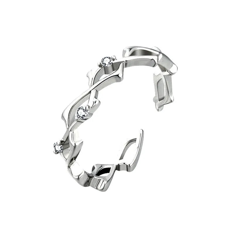 Adjustable open mouth copper index finger ring with inlaid zirconium thorns in geometric irregular shape