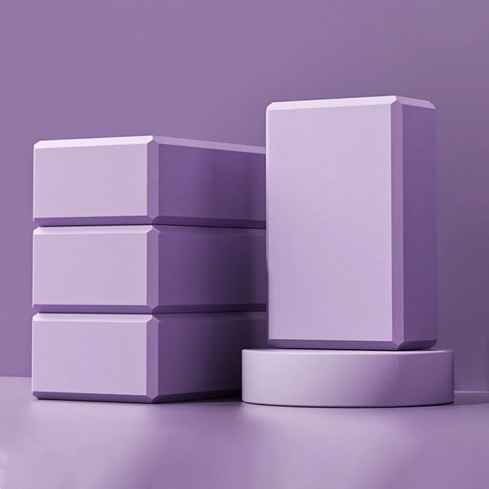 Solid colour EVA foam yoga block with hexagonal sides and ridges for grip