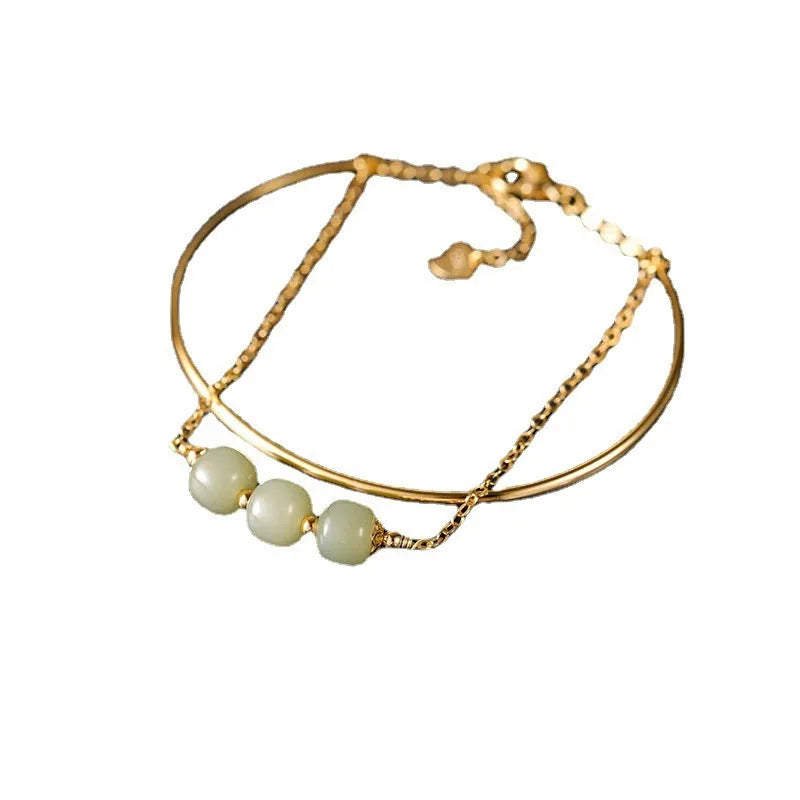 Hetian jade lucky beads bracelet for women with gold inlay treatment
